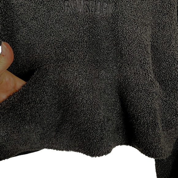 GYMSHARK Woman's Cropped Hoodie Size S Black Pullover Hoodie Borg Athleisure - Picture 3 of 9